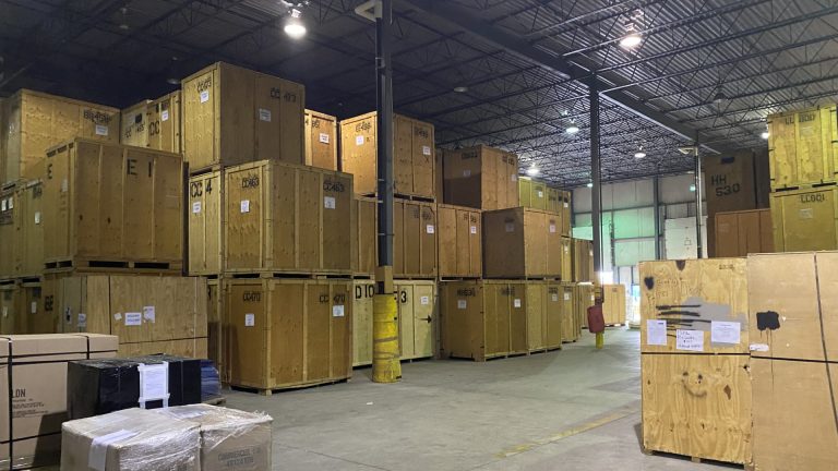 Storage crates in the Taylor Moving warehouse