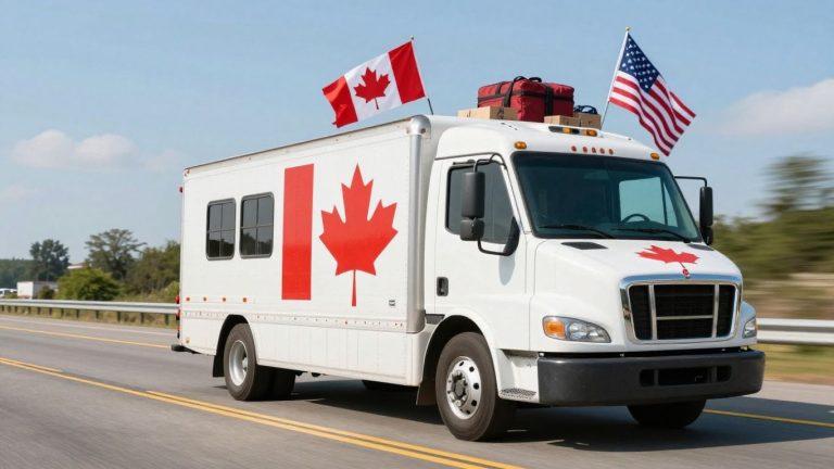 Moving truck crossing the Canada-USA border