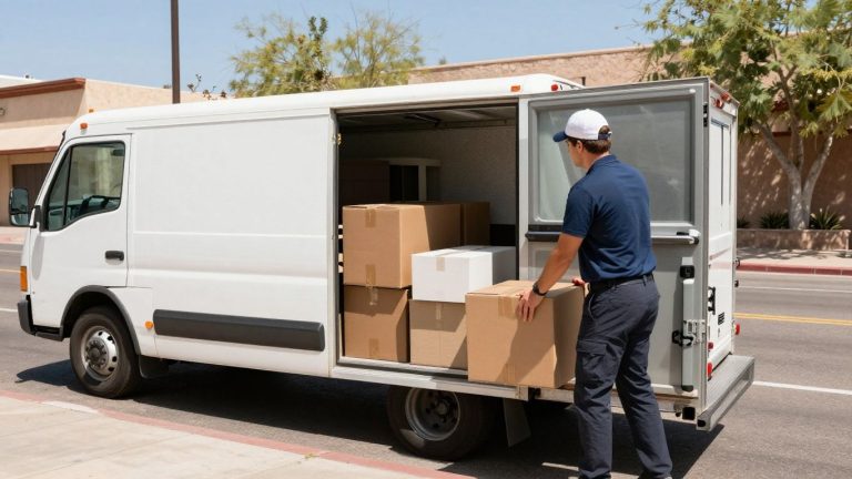 El Paso corporate movers loading truck with office equipment.