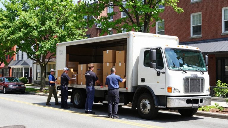 Albany movers loading truck with boxes.