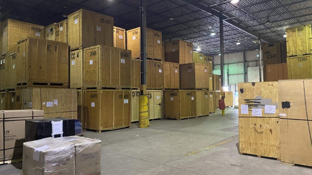 Storage crates in the Taylor Moving warehouse